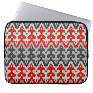 Capa Para Notebook Ikat Damask, Graphite Cinza e Vermelho marroquinos