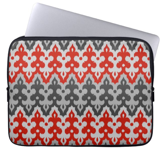 Capa Para Notebook Ikat Damask, Graphite Cinza e Vermelho marroquinos (Frente)