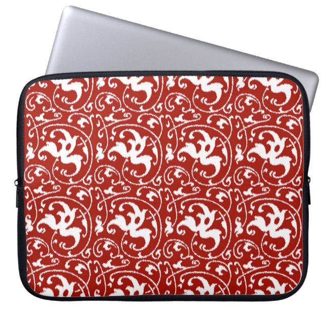 Capa Para Notebook Ikat Floral Damask - Vermelho Escuro e Branco (Frente)