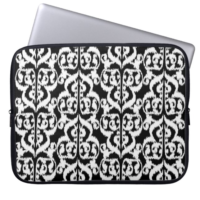 Capa Para Notebook Ikat Moorish Damask - branco e preto (Frente)