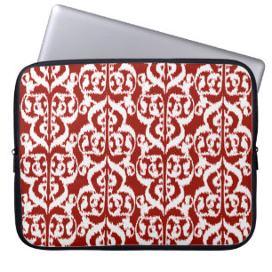 Capa Para Notebook Ikat Moorish Damask - vermelho-escuro e branco