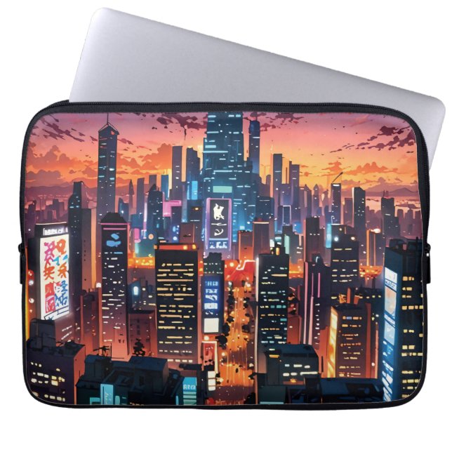 Capa Para Notebook Illustration of a big city at night (Frente)