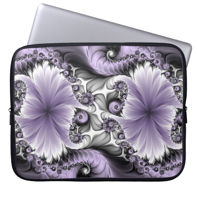 Capa Para Notebook Ilusão Lilás Arte Floral Abstrata Fantasia Fractal (Frente)