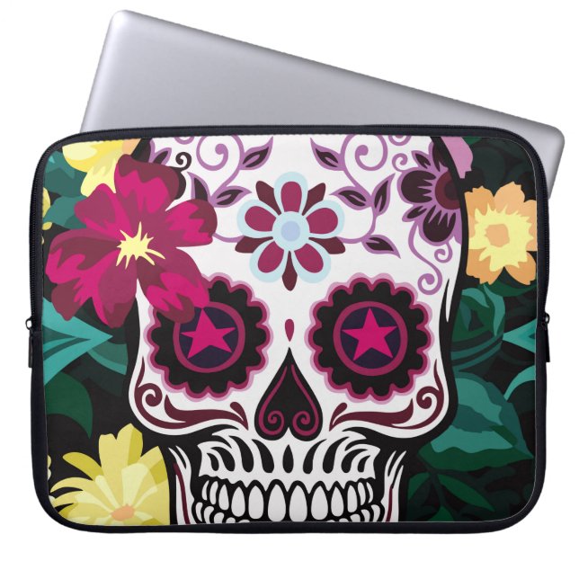 Capa Para Notebook ilustração artística de crânio ornamentsflower, cr (Frente)