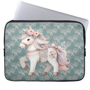 Capa Para Notebook Ilustração da Fantasia Floral Pastel Horse