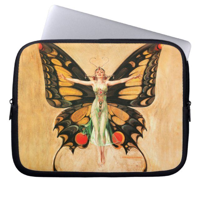 Capa Para Notebook Ilustração da Mulher Voando Borboleta Flapper (Frente)