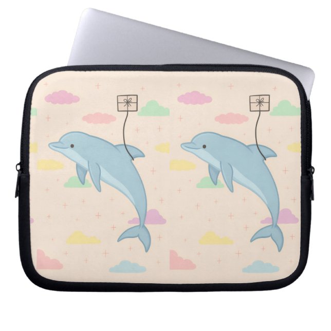 Capa Para Notebook Ilustração das Letras de Entrega de Golfinhos Voad (Frente)