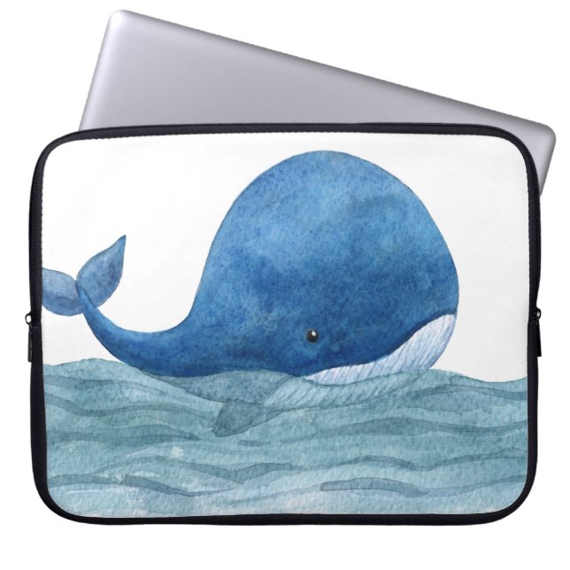 Capa Para Notebook Ilustração de Aquarela de Baleia Azul-Cura (Frente)