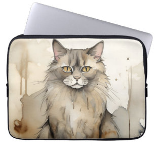 Capa Para Notebook Ilustração de Aquarela de Maine Coon