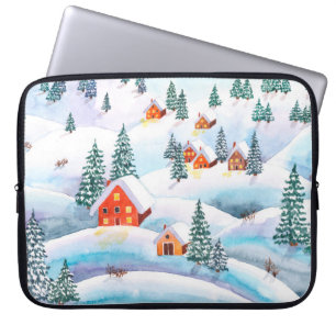 Capa Para Notebook Ilustração de aquarela pintada à mão do inverno