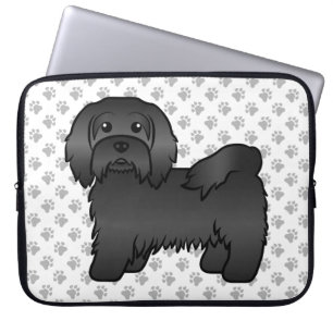 Capa Para Notebook Ilustração de Cão de Cartoon Bonito em Havanês Neg