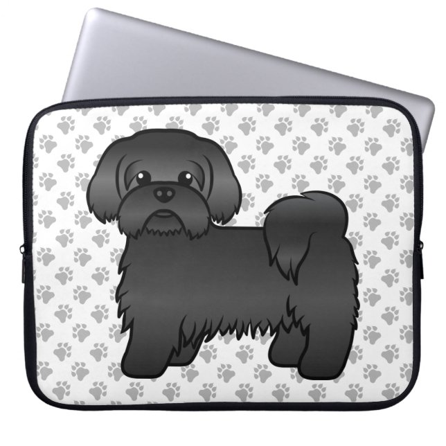 Capa Para Notebook Ilustração de Cão de Cartoon Negro Shih Tzu Cute (Frente)