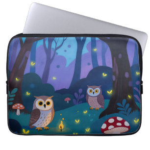 Capa Para Notebook Ilustração de Corujas da Floresta Noturna