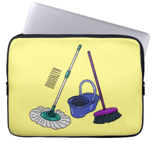 Capa Para Notebook Ilustração de desenho animado de Broom & mop