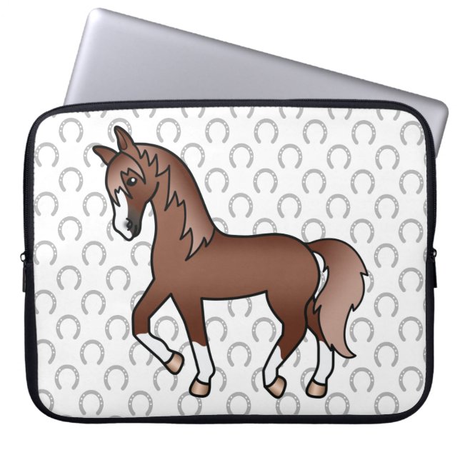 Capa Para Notebook Ilustração de desenho animado de cavalo trotando c (Frente)