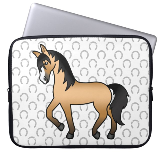 Capa Para Notebook Ilustração de desenho animado de cavalo trotando e (Frente)