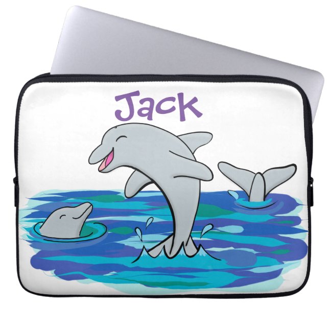 Capa Para Notebook Ilustração de desenho animado de golfinhos alegres (Frente)