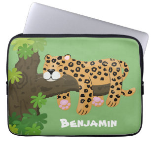Capa Para Notebook Ilustração de desenho animado de leopardo fofo dor