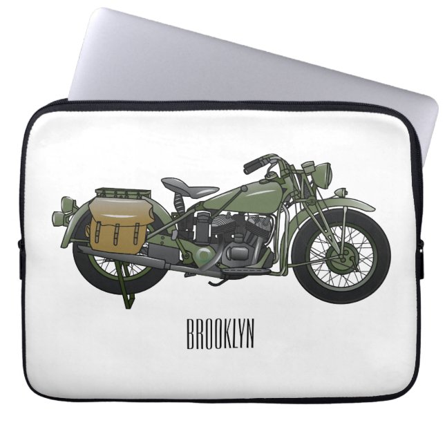 Capa Para Notebook Ilustração de desenho animado de motocicleta milit (Frente)