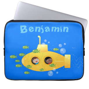 Capa Para Notebook Ilustração de desenho animado submarino amarelo