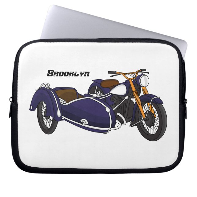 Capa Para Notebook Ilustração de motocicleta roxa Sidecar (Frente)