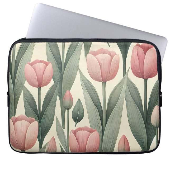 Capa Para Notebook Ilustração de Padrão de Campo de Tulip Rosa (Frente)