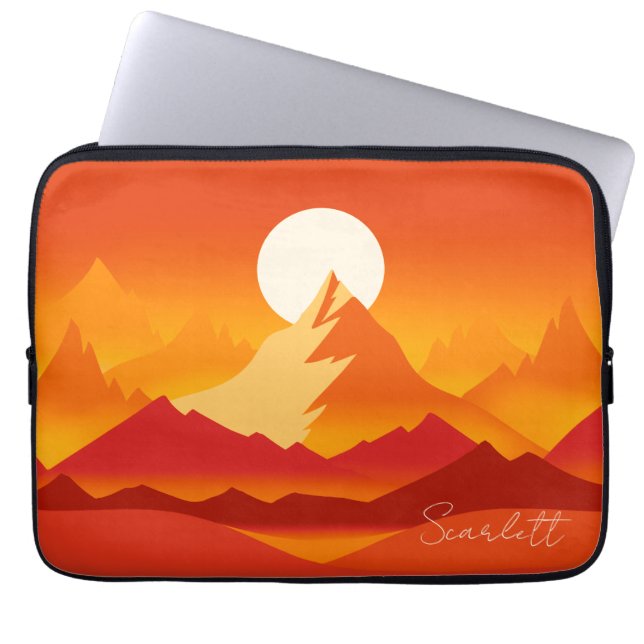 Capa Para Notebook Ilustração de Paisagem de Picos de Montanha Sunset (Frente)