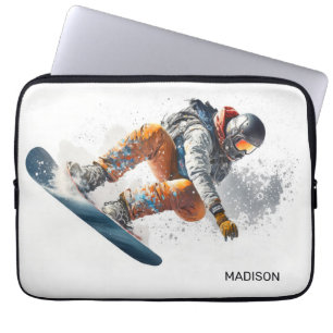 Capa Para Notebook Ilustração de Snowboarder de Nome Personalizado
