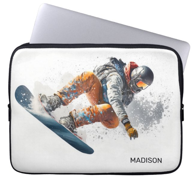 Capa Para Notebook Ilustração de Snowboarder de Nome Personalizado (Frente)