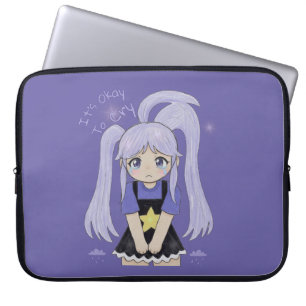 Capa Para Notebook Ilustração Desenhada à Mão de Garota Triste Fofa –