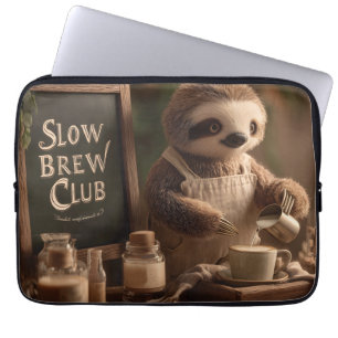 Capa Para Notebook Ilustração do Barista Preguiça no Café "Clube de C