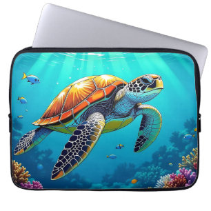Capa Para Notebook Ilustração do Oceano Vibrante da Tartaruga Marítim