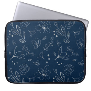 Capa Para Notebook Ilustração Floral Azul do Marinho Moderno