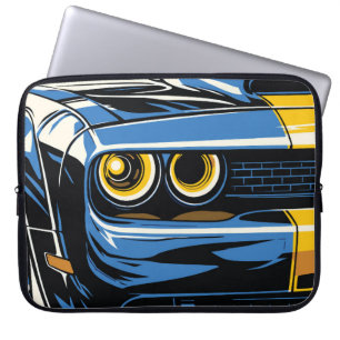 Capa Para Notebook Ilustração Pop Art de Carro Musculoso Azul Retrô n