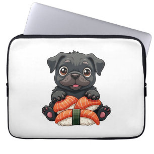 Capa Para Notebook Ilustração Vetorial de Sushi de Pug Preto Fofo Vin