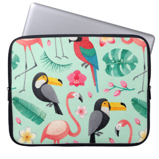 Capa Para Notebook Ilustrações em aquarela de aves, flores tropicais