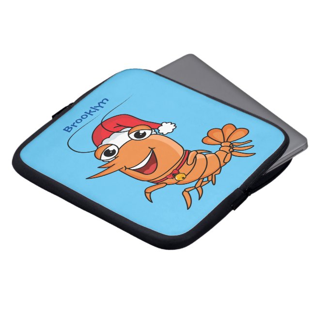 Capa Para Notebook Imagem de desenho animado de camarão de Natal feli (Frente Topo)
