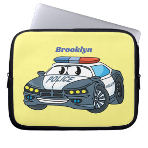 Capa Para Notebook Imagem de desenho animado de carro da polícia feli