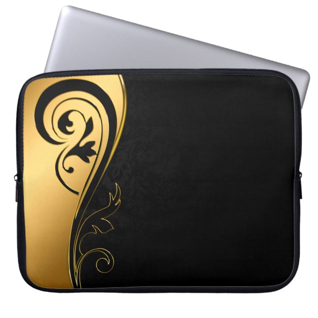 Capa Para Notebook Imagem de fundo com quadro dourado floral (Frente)