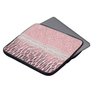 Capa Para Notebook Imagem Luminosa Cinzenta Cor-de-Rosa com Leopardo