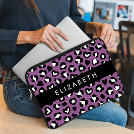 Capa Para Notebook Impressão Animal, Leopardo Roxo, Corações, Seu Nom