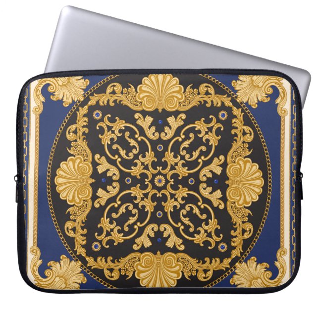 Capa Para Notebook Impressão Bandana: Azul Negro Dourado. (Frente)