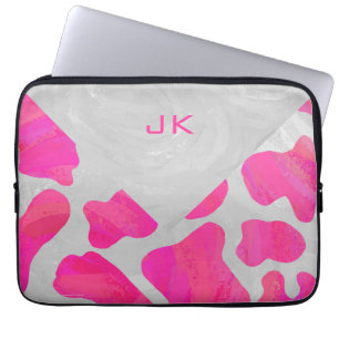Capa Para Notebook Impressão branco e rosa quente de vaca monograma
