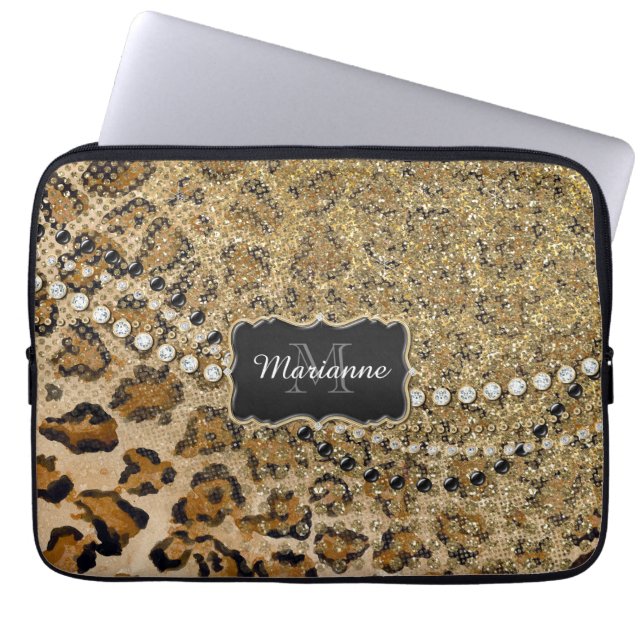 Capa Para Notebook Impressão de animais leopardo natural e Dourada (Frente)