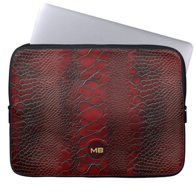 Capa Para Notebook Impressão de Couro de Snakeskin Vermelho, em Monog (Frente)