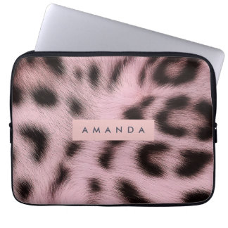 Capa Para Notebook Impressão de Leopardo em Pelúcia Rosa Personalizad