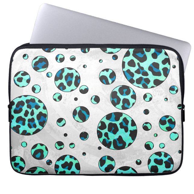 Capa Para Notebook Impressão de Leopardo Negro e Teal (Frente)