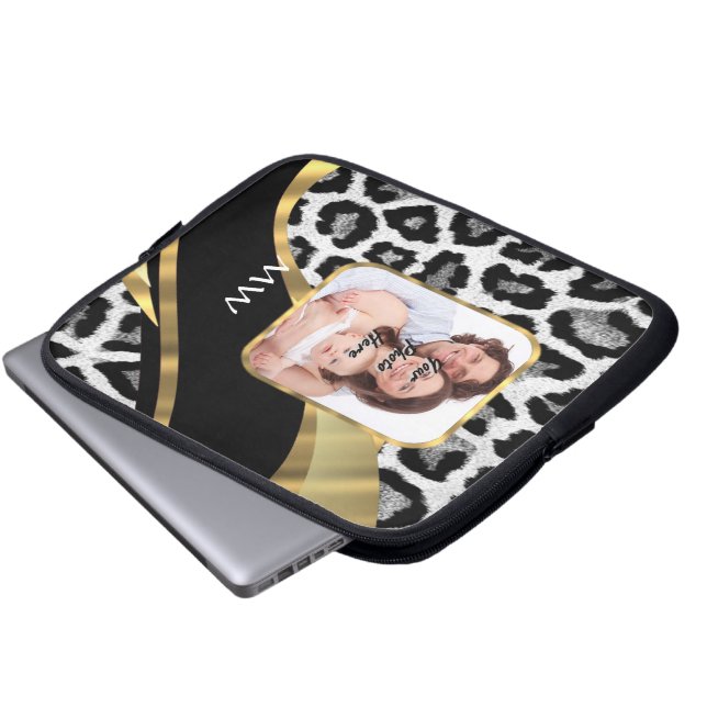 Capa Para Notebook Impressão de leopardo preto e dourado (Frente Inferior)
