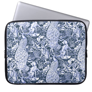 Capa Para Notebook Impressão de Pavão Art Nouveau, Azul Marinho e Bra