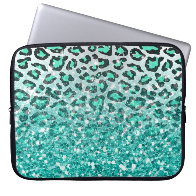 Capa Para Notebook impressão de um animal-leopardo verde-aqua no verã (Frente)